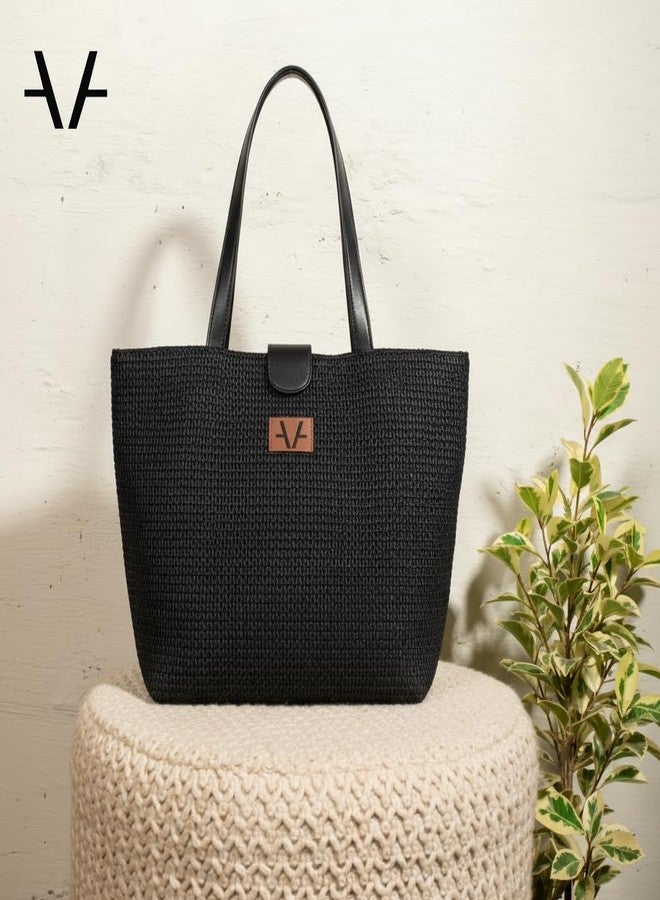 Avake Terra Tote Bag with Raffia and Vegan Leather Accents | Fits 14-Inch Laptop | Stylish & Durable | Lightweight Shoulder Bag for Work, Travel & Daily Use | Made in India - Image 2